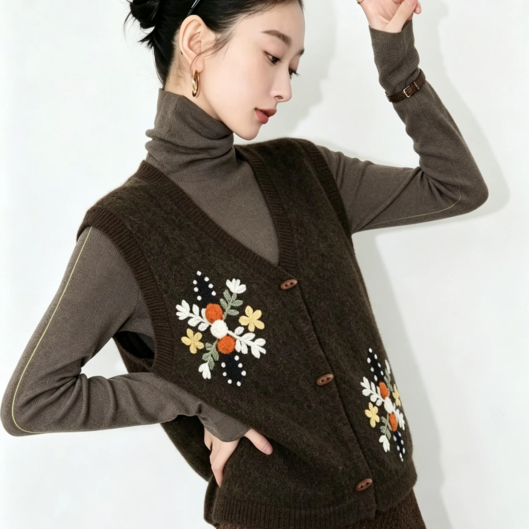 빈티지 V넥 우드 버튼 니트 베스트 여성용 초가을 민소 - Knitted Vest Women 리뷰 및 가격