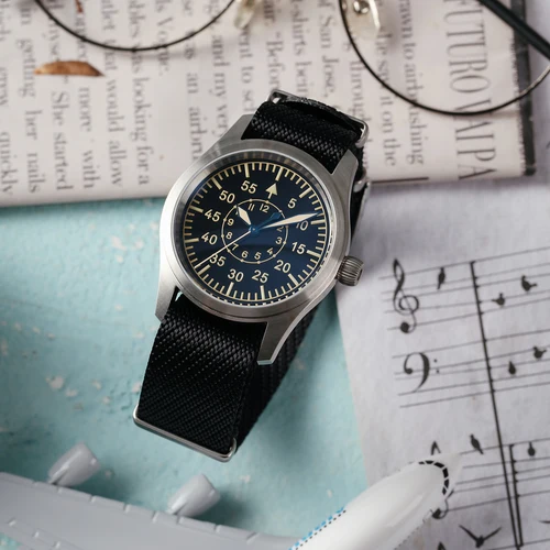 Imagen 2 del producto 【Hora de escape】Reloj piloto con movimiento de cuarzo VH31 con esfera negra tipo B o tipo A y caja de 38 mm resistente al agua con zafiro de 100 M