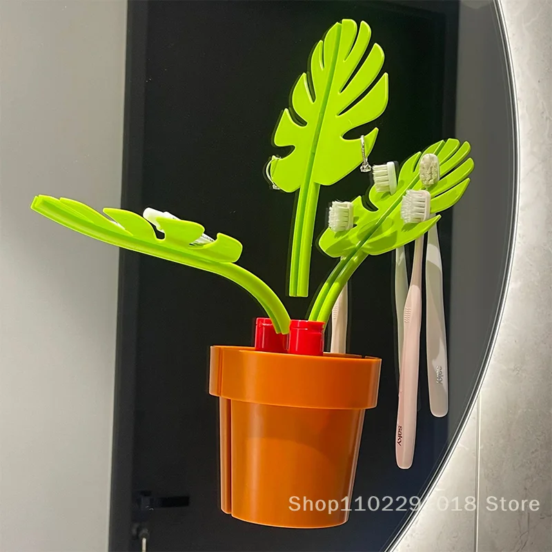 

Зеркало Monstera, органайзер для ванной комнаты, зеркало, держатель для ювелирных изделий, браслет, кошелек для часов, зубная щетка, органайзер для зубной пасты, клей