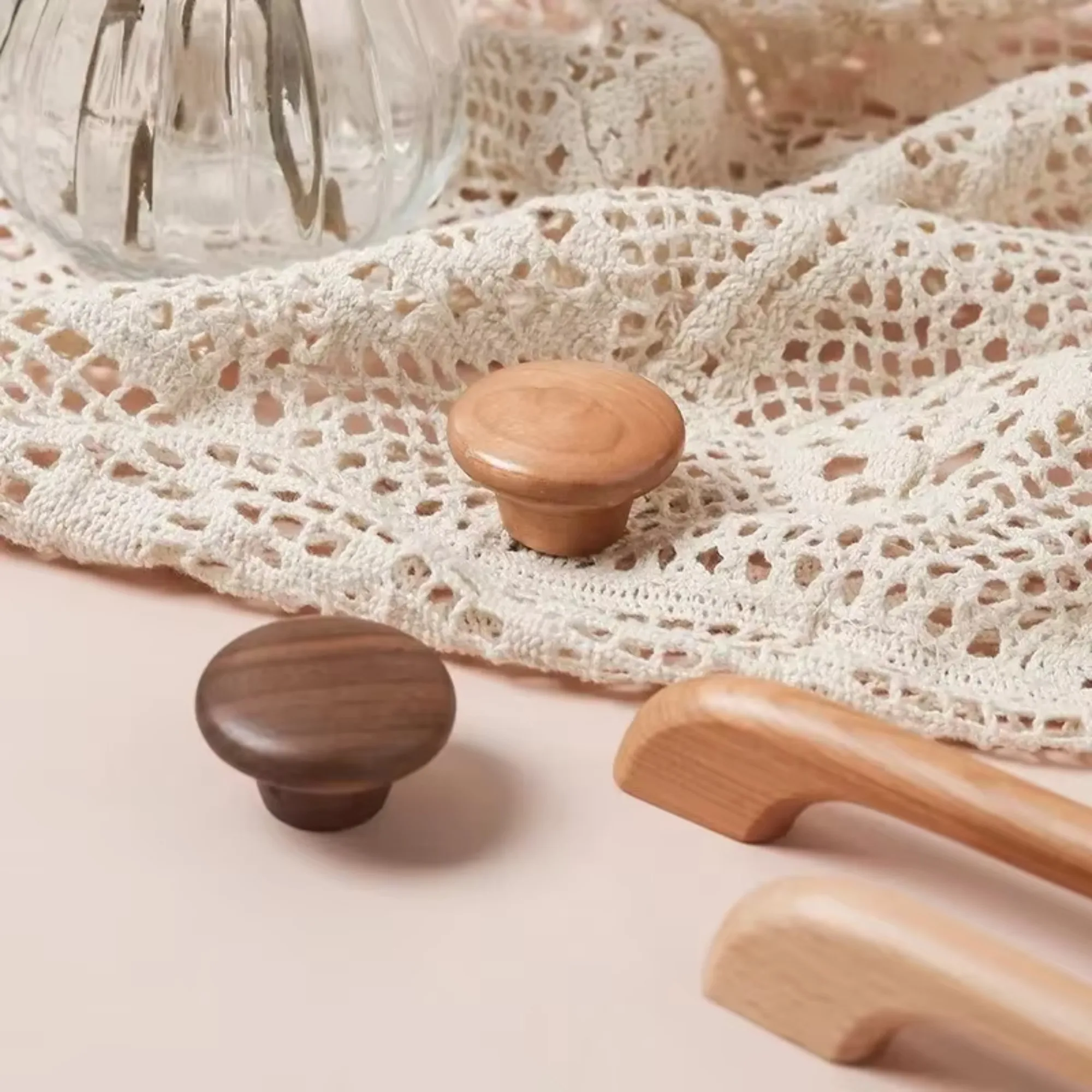 Furniture Solid Wood Pull Wardrobe Cupboard Door Drawer Wooden Handle Natural Two Hole Door Grip Wood Bow Pull