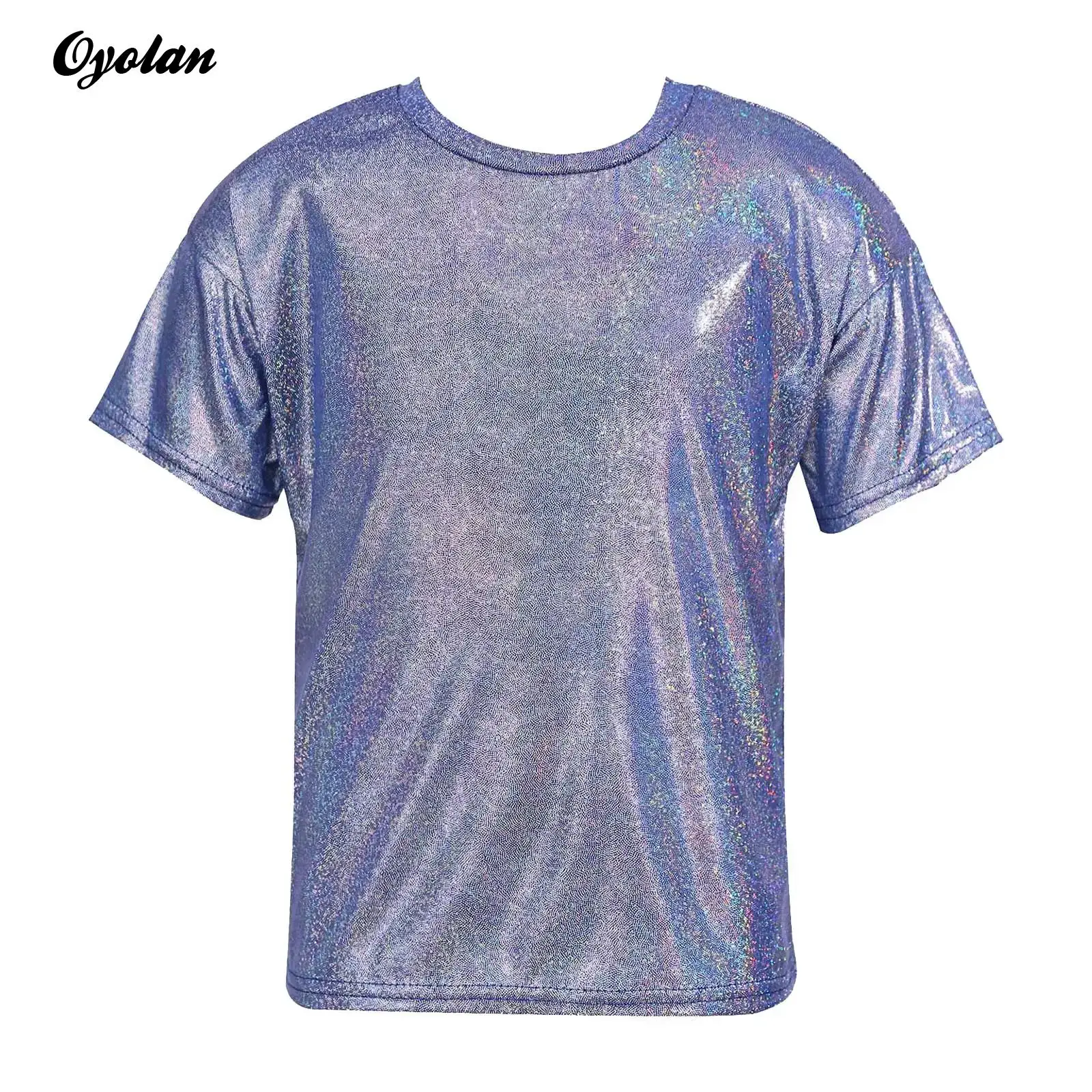 Kids Girls And Boys Gymnastics Jazz Hip Hop Dance Performance Costume Metallic Shiny T-shirt Sparkly Tees Jazz Dance Tops