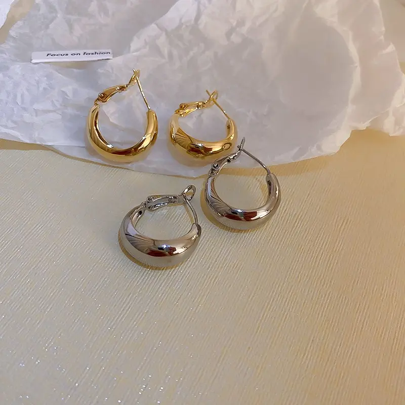 Gold-color Silver-color Round Earrings for Women Classic Geometric Hoop Earrings Minimalist Chunky Earring Party Jewelry