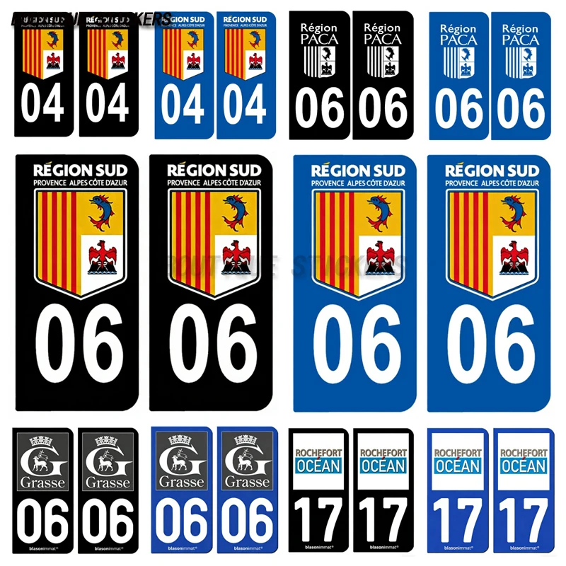 2Pcs Autocollant Plaque D'Immatriculation Française IMMATRICULATION-DEPARTEMENT-LOGO 04-06 Grasse-Tourisme 17 Rochefort-Agglo