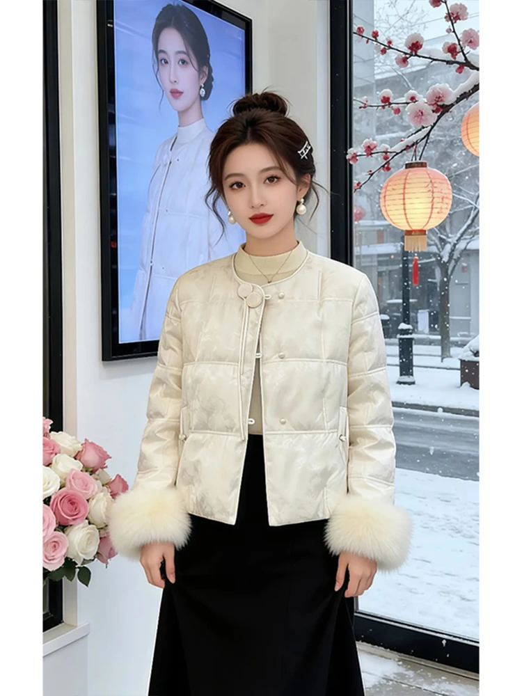 Elegant Embroidered Cotton Jacket Women's Fashionable Winter Coat Button Design Traditional Chinese Style Thickened Long Sleeve