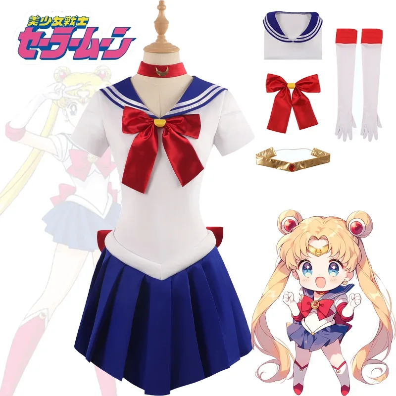 Tsukino Usagi Cosplay Costume para Crianças, Roupas Anime Sailor Moon, Vestido de Halloween, Fato de Festa de Carnaval, Vestido de Meninas, Conjunto Completo, Mulheres