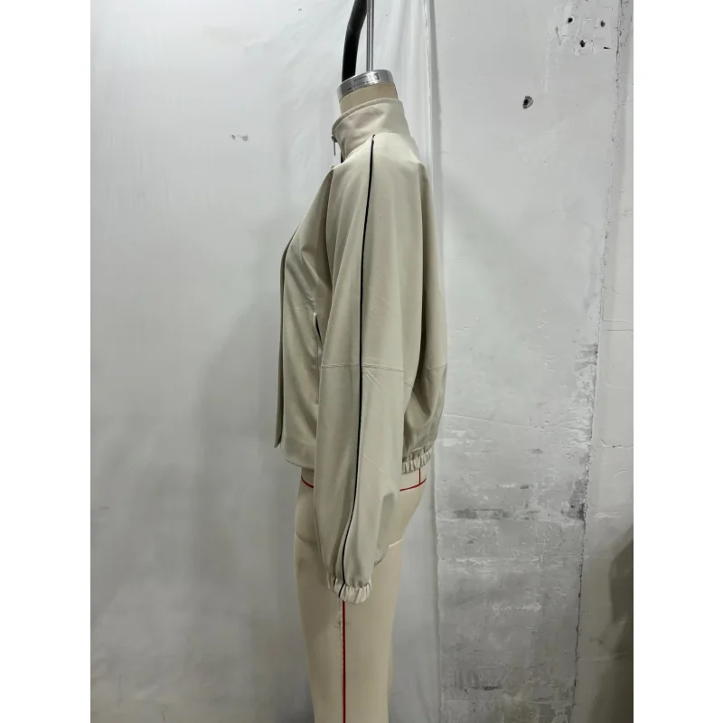 2026 Herbst Neue Damen Gestreifte Jacke im Designer-Stil mit Stehkragen, Langarm, Elastisch, Lässig, Schick, Minimalistisch, Oberbekleidung – Detail 5