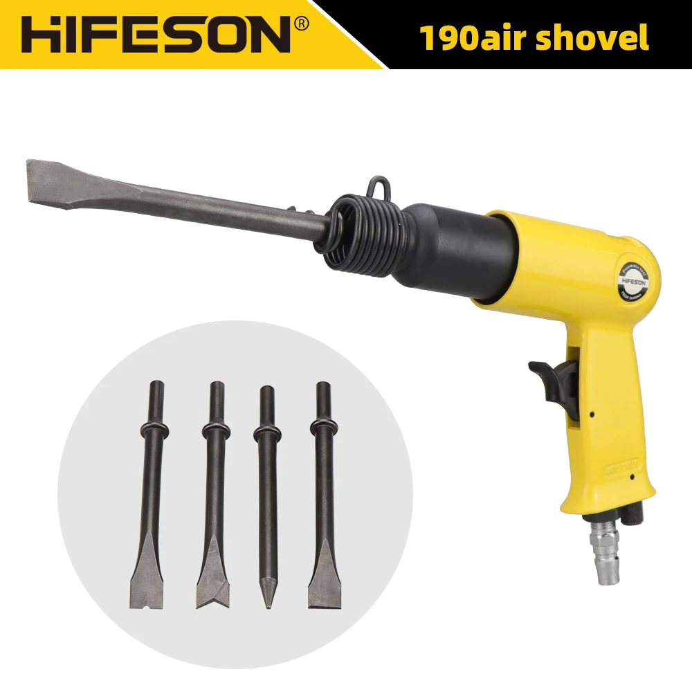 HIFESON 175mm Air Hammer Professional Handheld Pneumatic Shovels 190Y Small Rust Remover Pneumatic Tools with 4 Chisels set