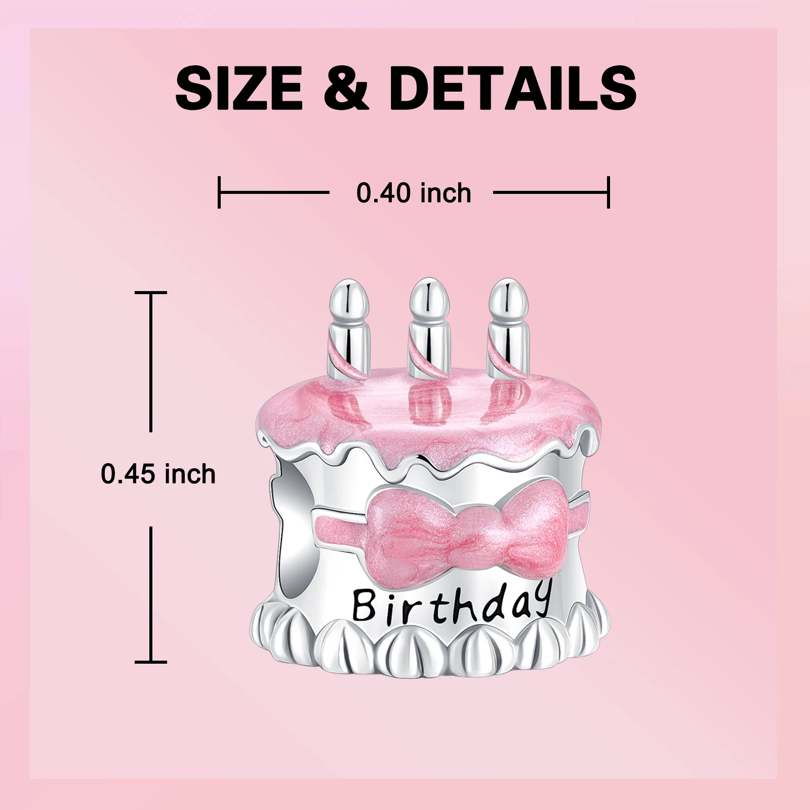 925 Sterling Silver Birthday cake pink bow Beads Charms Bracelets Women DIY Jewelry Gift