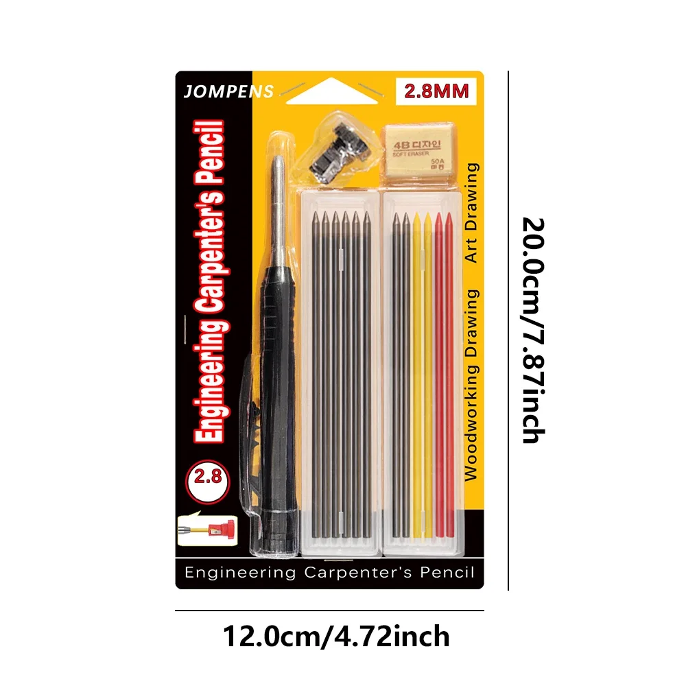 2.8mm Refill Solid Carpenter Mechanical Pencil Set Built In Pencil Sharpener with Lead Core Woodworking Marking Drawing Tools