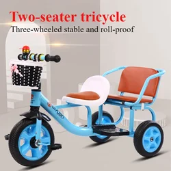 Children's Tandem Trike Kids Tricycle with Passenger Seat Storage Basket Toddler Pedal Bicycle Anti Slip for Backyard/Outdoor