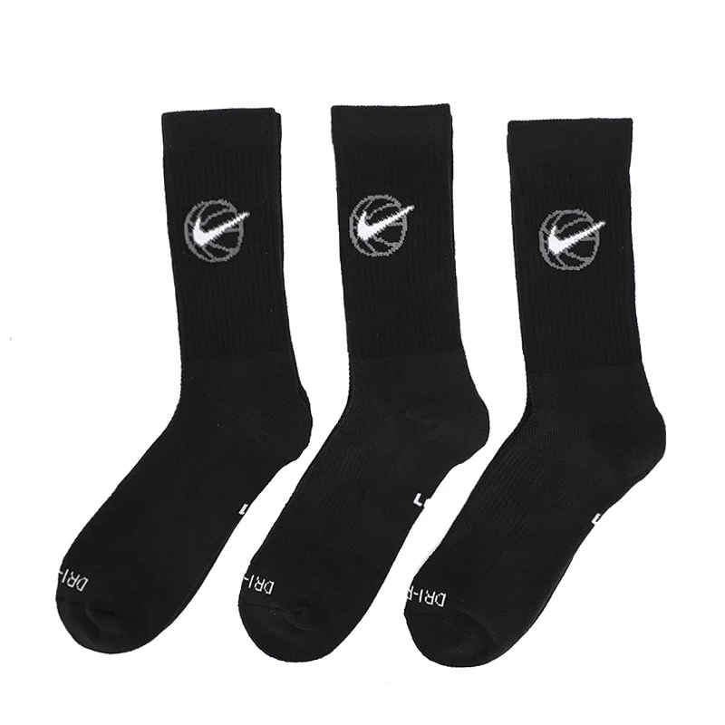 Nike (Nike) Neutral Casual Socks, Three Pairs, Black Elastic Mid-Calf Socks, Comfortable and Breathable Basketball Socks, Running Training Socks Da2123-010