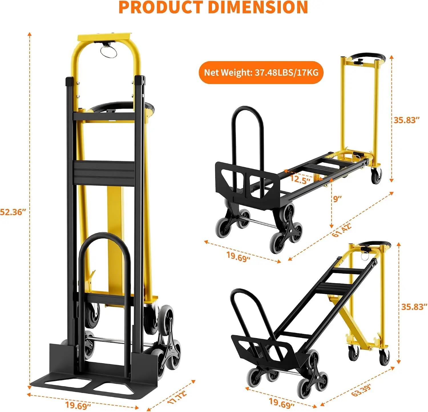TWISTER.CK 3-in-1 Folding Hand Truck – Heavy-Duty Convertible Dolly with Wheels & Elastic Straps, Collapsible Cart for Home, Office, Warehouse, Supermarket, Foldable & Portable