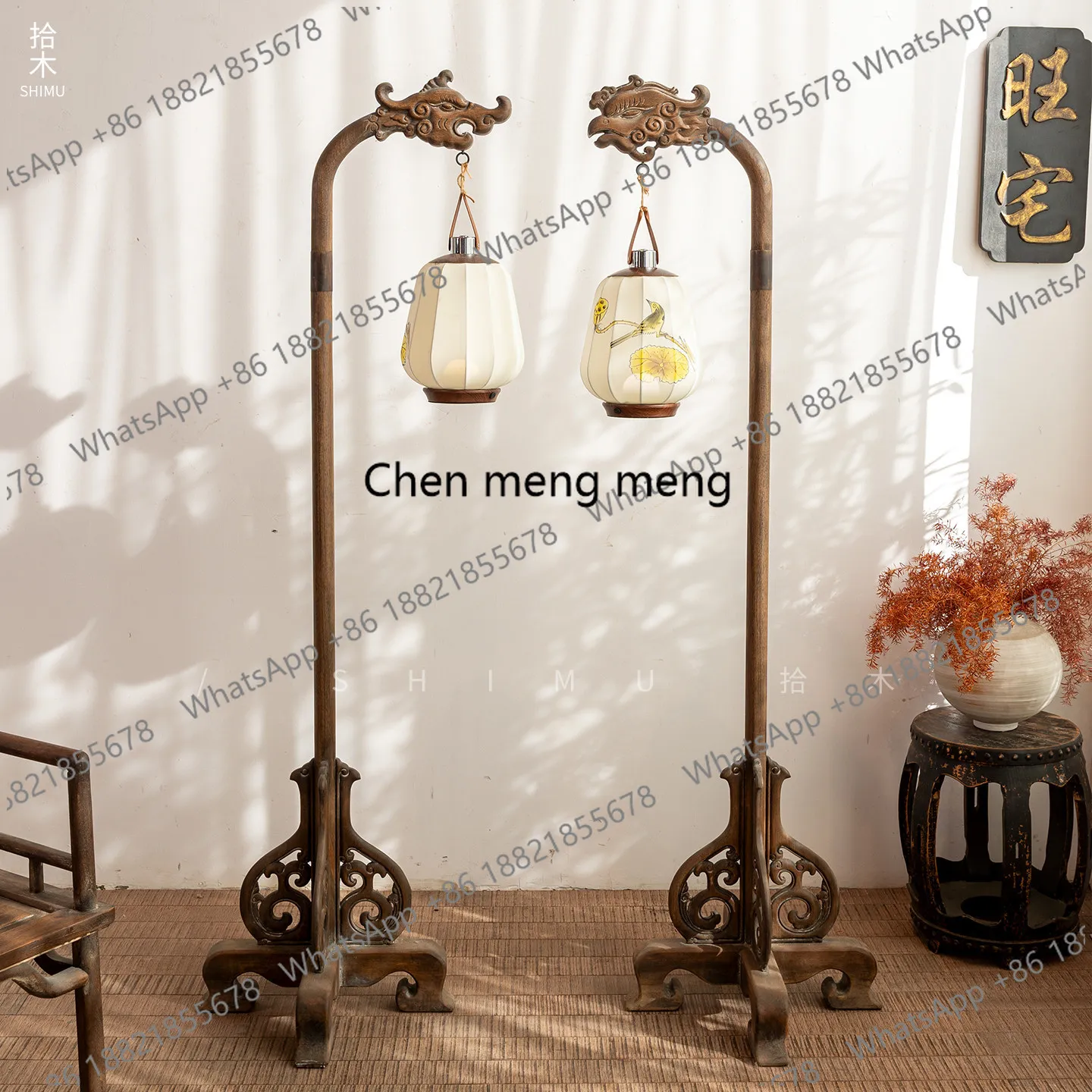 Palace lamp flower stand lamp floor ornament solid wood antique old Ming and Qing classical tea house photography scene props