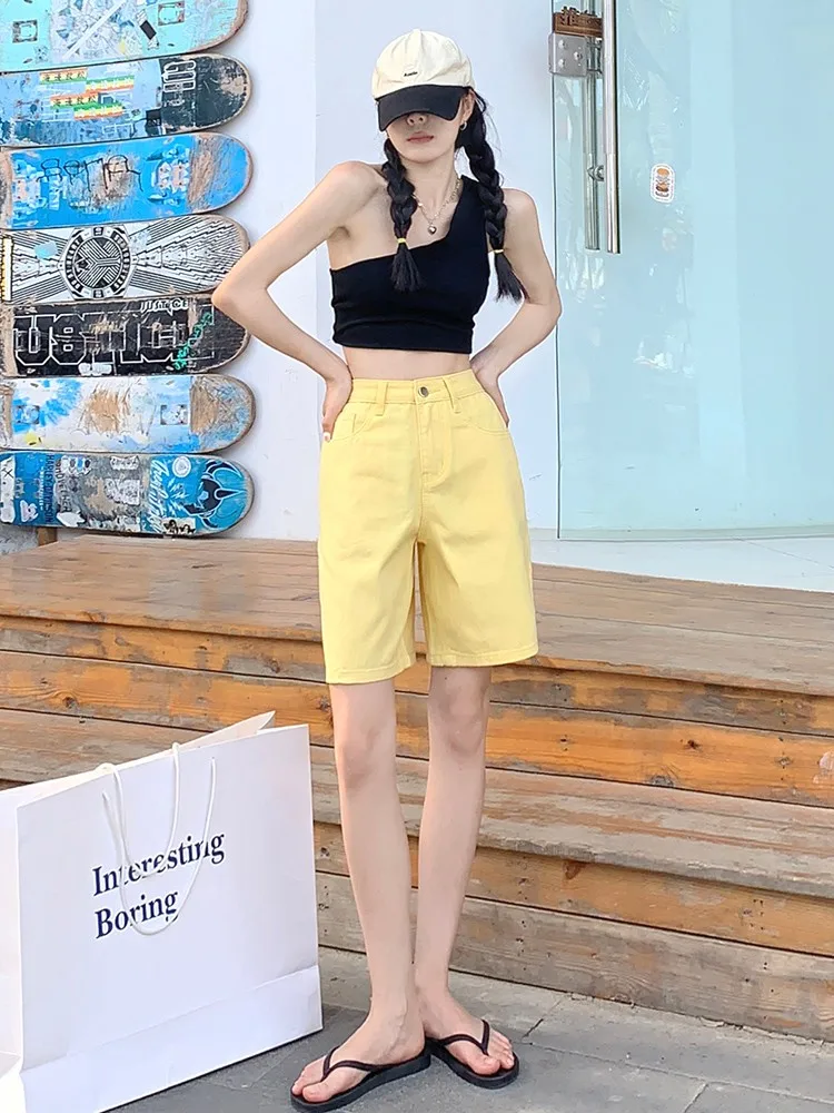 GUUZYUVIZ Casual Vintage Jean Shorts Women Summer Loose High Waist Short Feminino