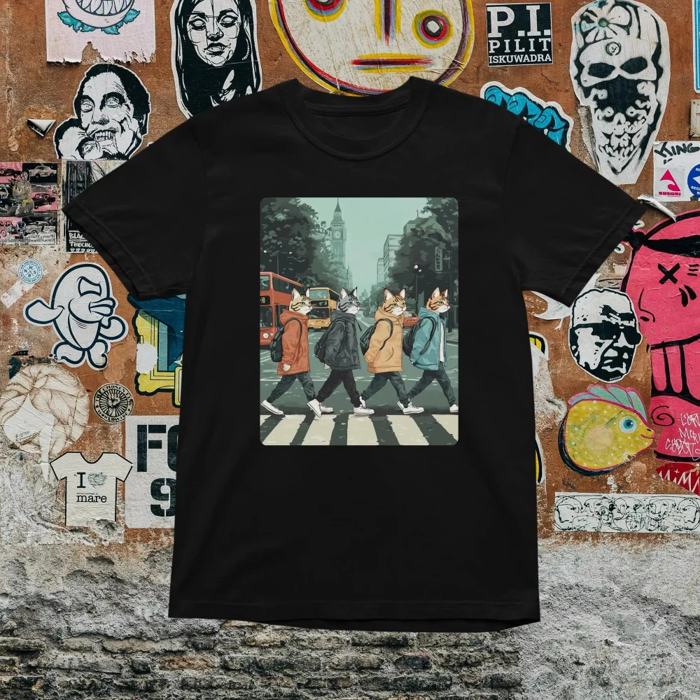 Camiseta de gato divertida con parodia musicalcamisetas Graficasropa de calle ريترو camisetas transpirables de manga corta