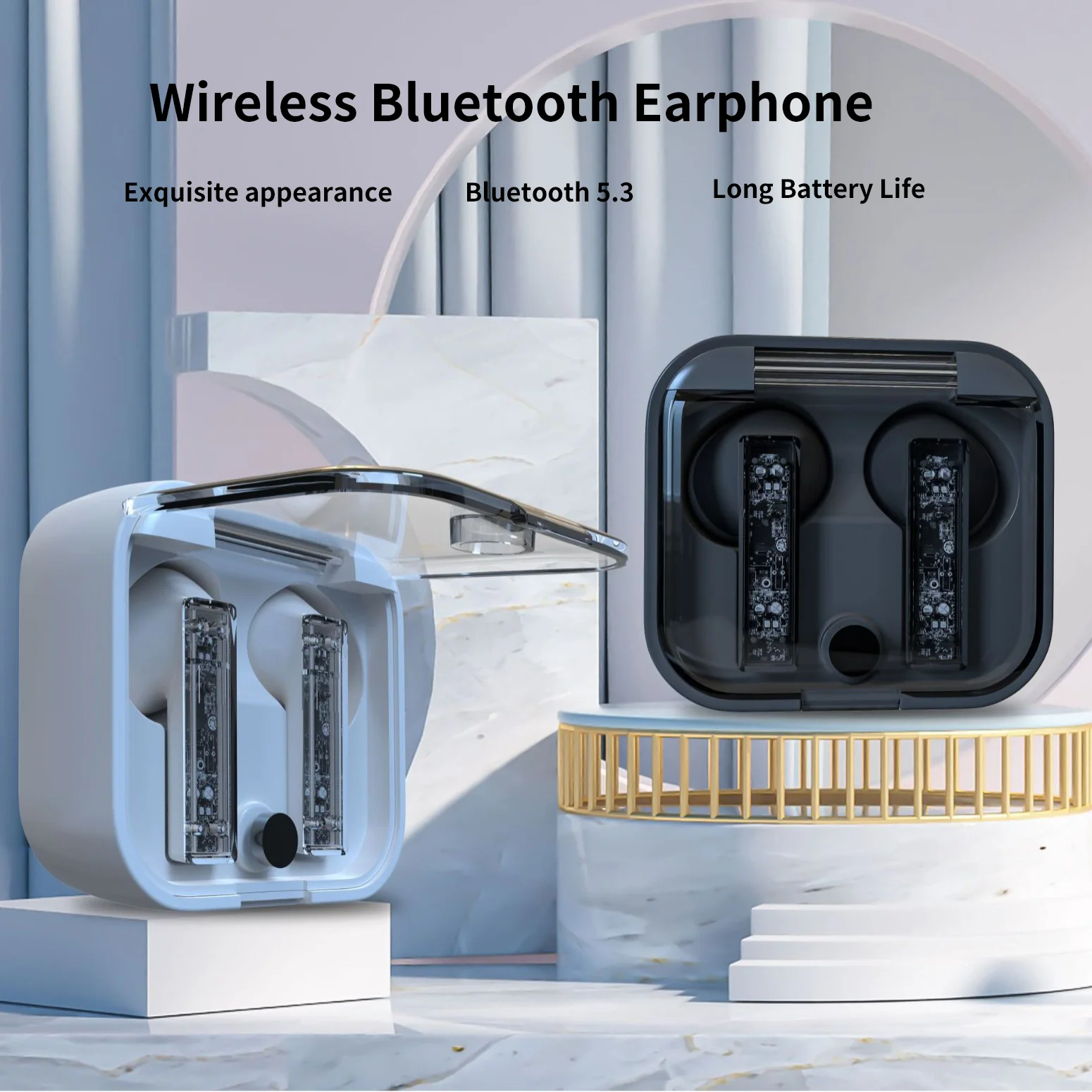 

Wireless Bluetooth Earphone Bluetooth 5.3 Long Battery Life Half In Ear Style Stereo Sound Listen Music Play Game