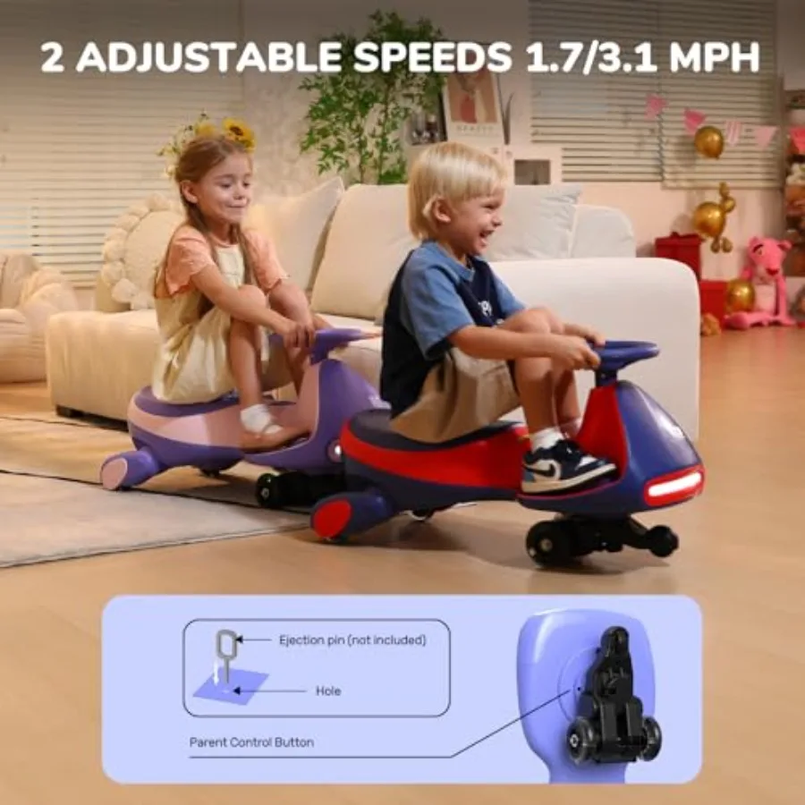 N7 Classic Electric Wiggle Car with Pedal, Rechargeable Battery, Ride on Toys, Swing Car, 2 Speeds, Anti-Rollover, Flashing Light Wheels, Bluetooth, Ages 3+, 150 Lbs, Pink view 6