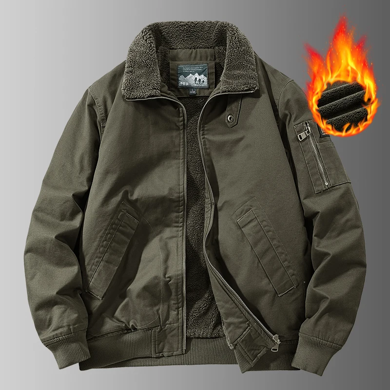 Men's Outdoor Warm Plush Thick Jacket Comfortable Versatile Fashionable Windproof Breathable Denim Jacket for Autumn and Winter