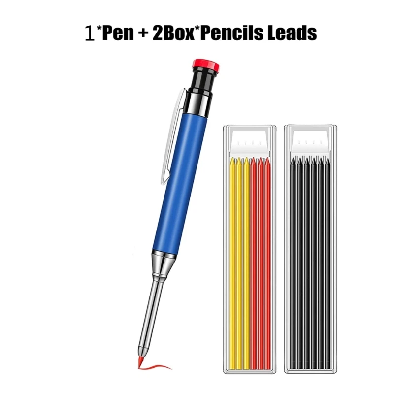 Alat Penanda Pensil Mekanik Lubang Dalam Lubang Panjang Pensil Tukang Kayu Padat Logam dengan Rautan Bawaan