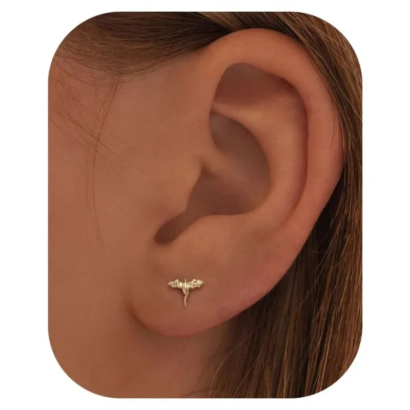 1/2pcs 14K Gold Plated Tiny Hammerhead Shark Dragon Cowboy Boot Palm Tree Softball Stud Earrings for Women Girls Helix Jewelry view 4