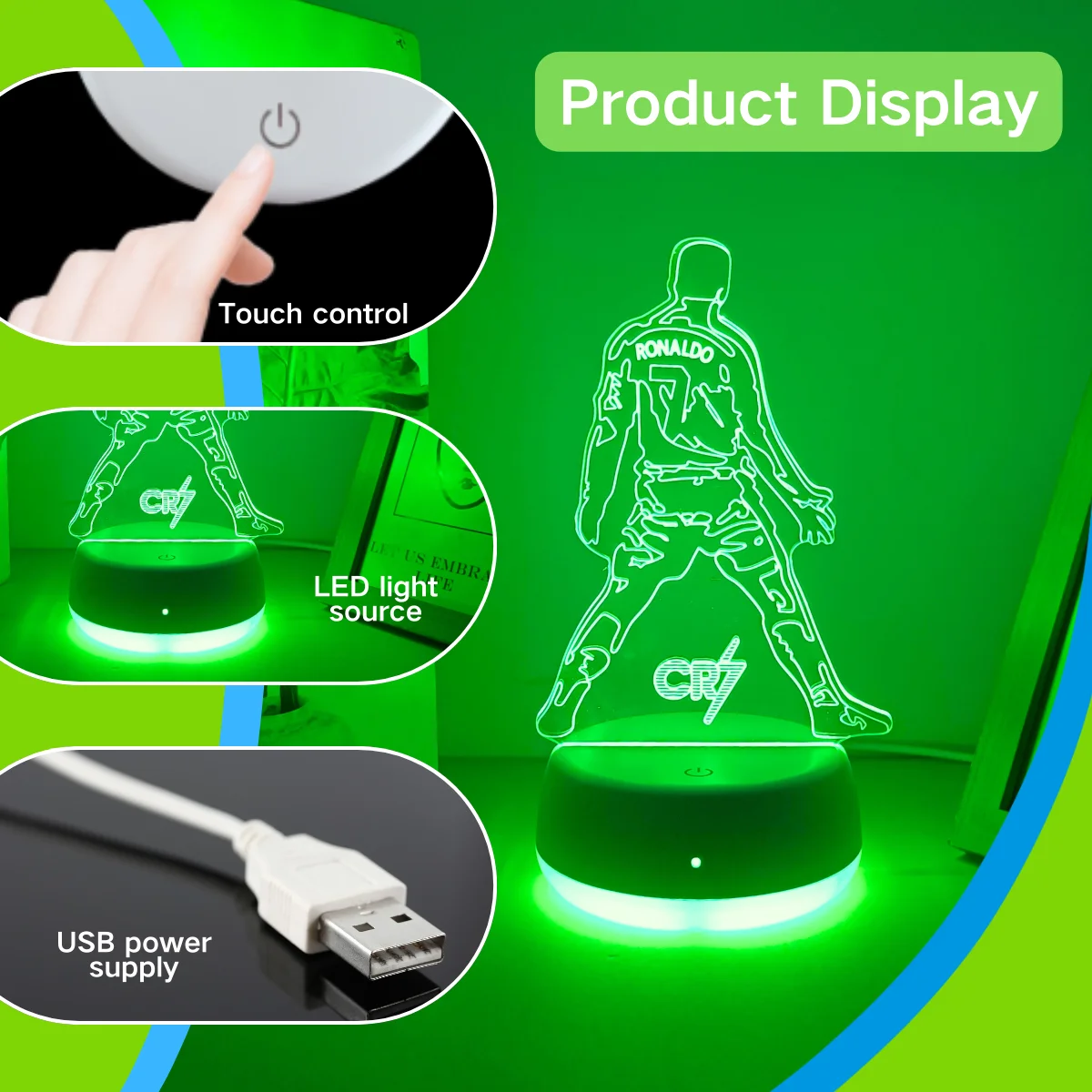 1pc 운동선수 모양의 3D 야간 조명, 7가지 색상 변환 기능이 있는 USB 전원 터치 스위치, 균일한 조명, 부드러운 조명