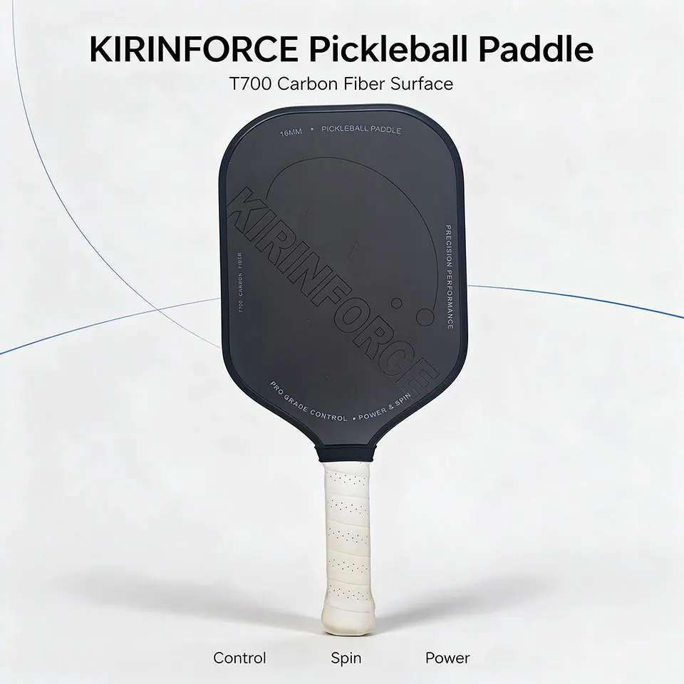 KIRINFORCE Carbon Fiber Pickleball Paddle 16mm PP Honeycomb Core, High Spin Control, Efficient Power Transfer & Shock Absorption