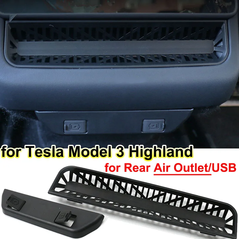 for Tesla New Model 3 Highland 2024 Accessories Rear Air Outlet Cover M3H Conditioner Vent USB Protective Anti Blocking Cover