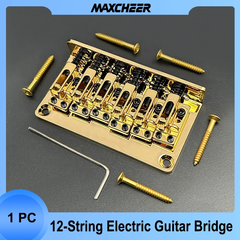 Metal Hardtail 12-String Electric Guitar Bridge 73x40.3MM-10.5 Bottom/Body Through Bridge Double Route Black/Gold/Chrome