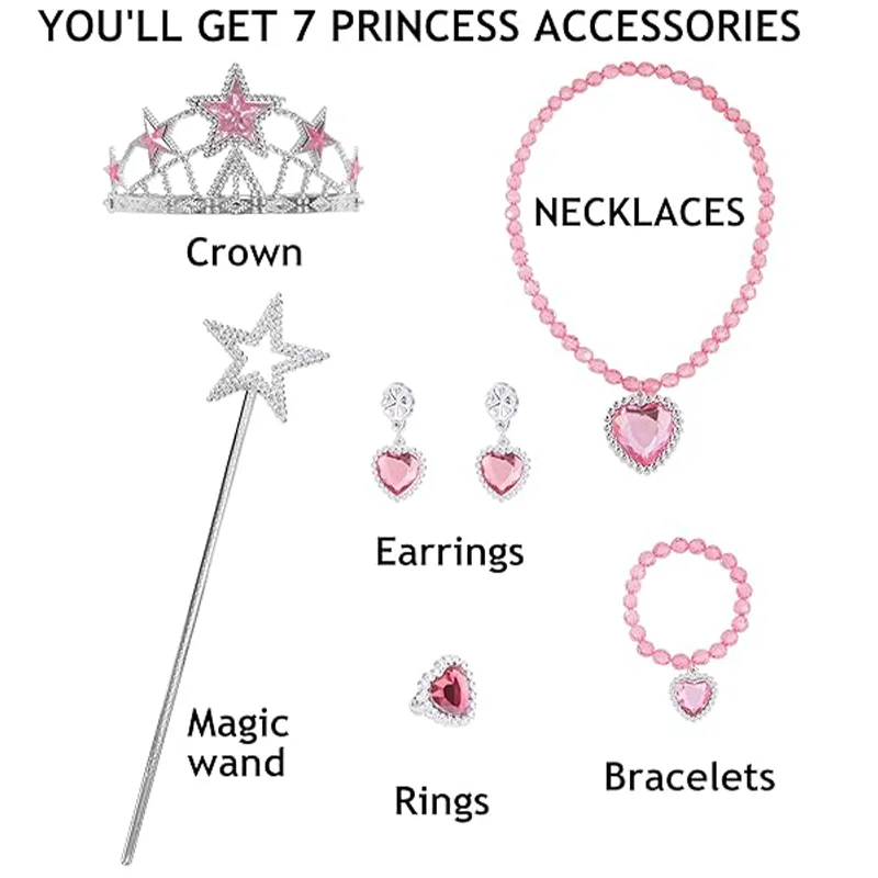 좋은 마녀 Glinda 의상 핑크 드레스 크라운 마술 지팡이와 장갑 사악한 소녀 할로윈 코스프레 생일 파티 복장