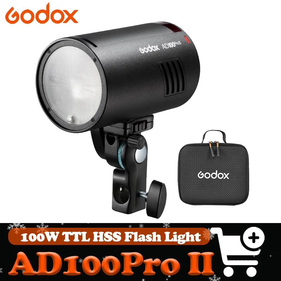

Godox AD100Pro II 100ws HSS TTL Карманная вспышка 1,5S Время переработки HD Цветной экран Быстрая синхронизация с X3/X3 Pro для видеостудии