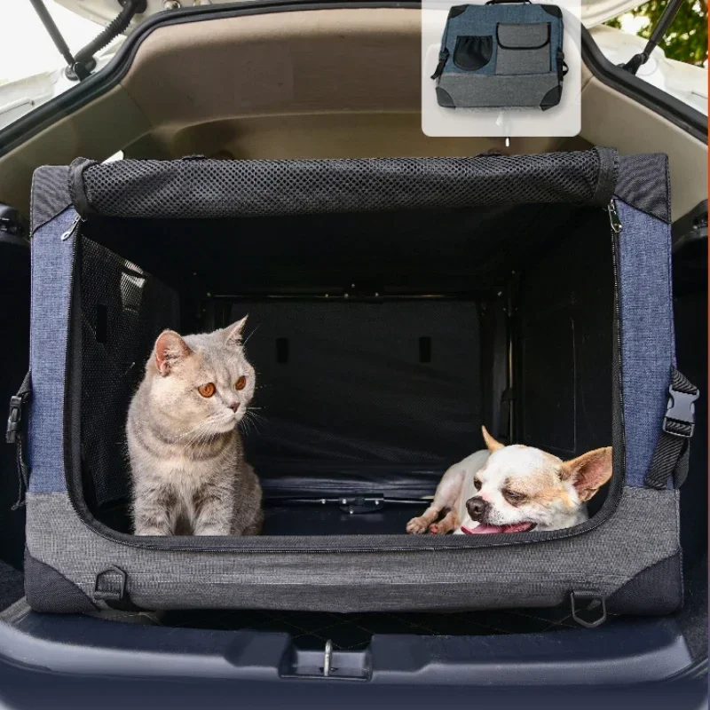 

Portable Dog Car Seat Four-Side Ventilation Dog Cage Disassembly Folding Dog Basket Convenient Car Carrier for Pets