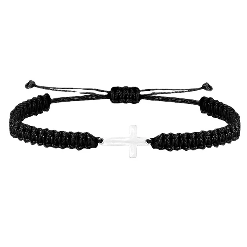 Creative Personality Stainless Steel Cross Hand-woven Adjustable Colored String Couple Versatile Bracelet image 5