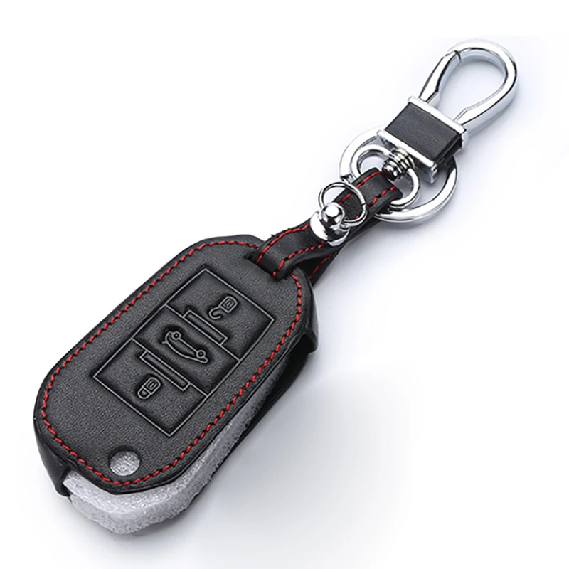 Leather Car Key Case Keychain Cover For  Cars Accessories Keys Citroen C3 C4 C5 Jumpy Peugeot 208 308 508 2008 3008 Car Accessor