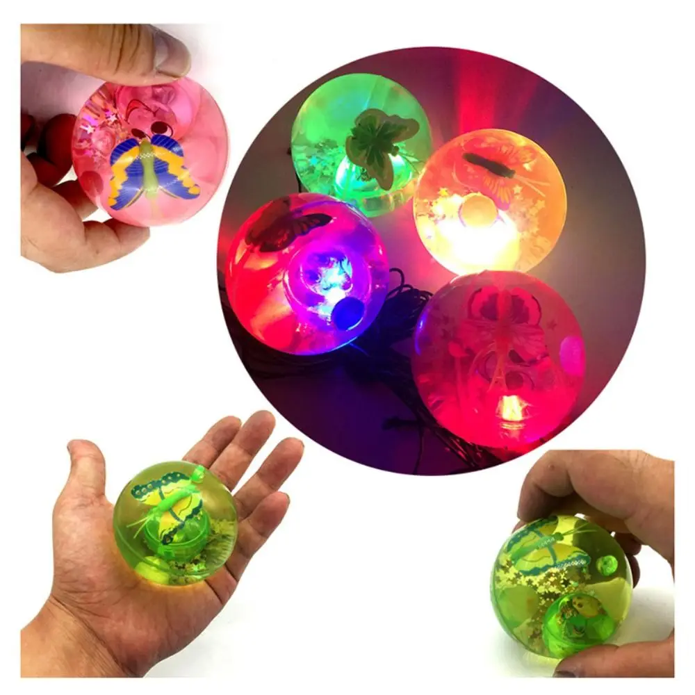 High Quality Rubber Bouncy Balls Golden Thread Ribbons Crystal Ball Intellectual Development Flash Children Toy Children