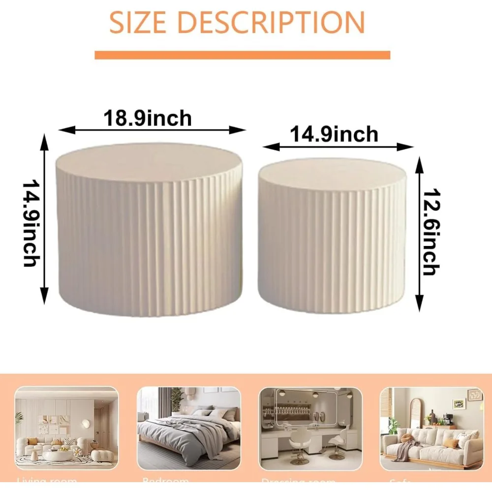 Round Coffee Table Set of 2 Modern Nesting Coffee Tables for Living Room Wave Stripe Round Coffee Table Circular Nested