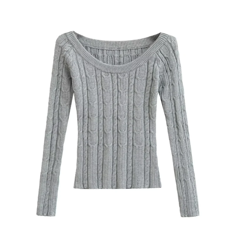 Wiosenny nowy sweter damski Fried Dough Twists z długim rękawem, wąski, solidny, hurtowo