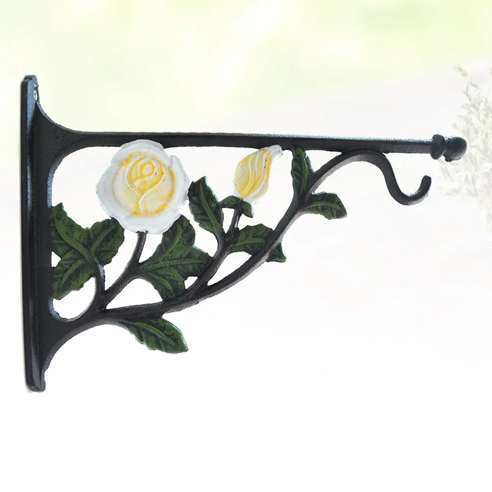Iron Hook Wall Mounted Screw Install Rose Decor Flowerpot Hanger Bird Cage Wind Chime Organizer Gardening Indoor Outdoor Black