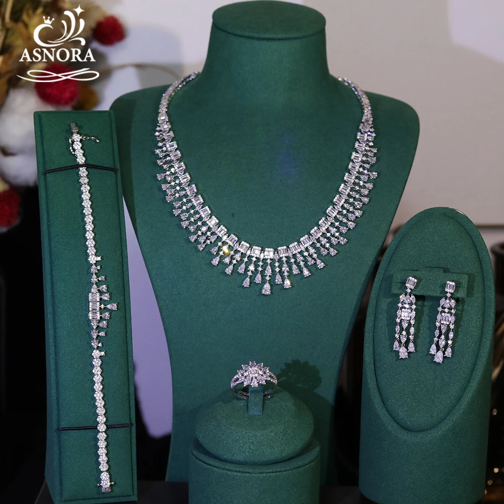 

ASNORA Necklace Bracelets Ring 4-piece Women's Accessories Wedding Party Dress Zirconia Jewelry Sets Free Shipping Holiday Gifts