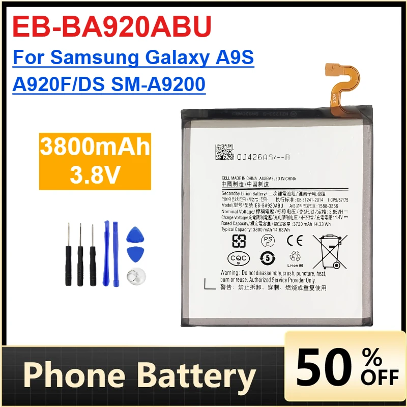 

Высококачественный аккумулятор EB-BA920ABU емкостью 3800 мАч для Samsung Galaxy A9 2018 A9s A9 Star Pro SM-A920F A9200, сменный аккумулятор для мобильного телефона