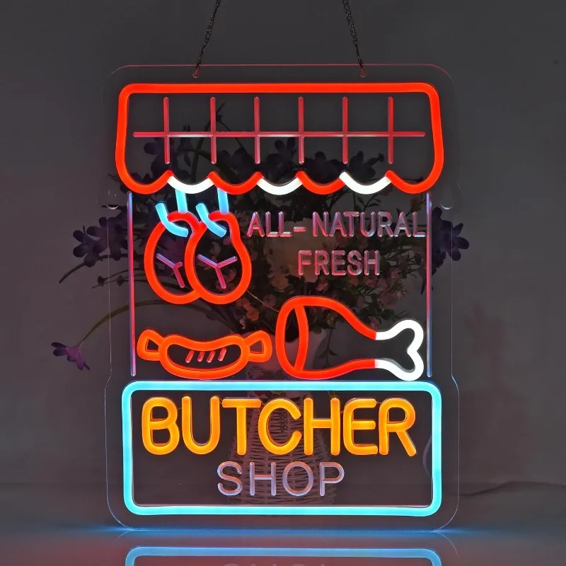 XM-Butcher متجر نيون ضوء جدار ديكور فني ، USB بالطاقة ، عكس الضوء ، ديكور للمطعم ، غرفة طعام ، مطبخ ، بار شاحنة