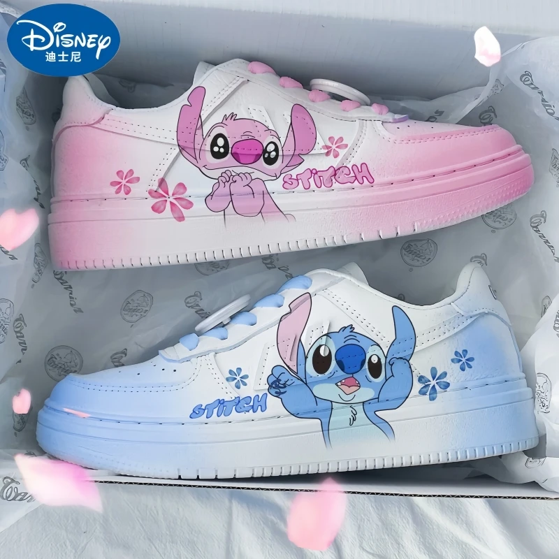 Hot Disney Stitch Angel Cartoon Sneaker Women Summer Breathable Versatile Couples Board Shoes Y2k Cute Student Leisure Shoes