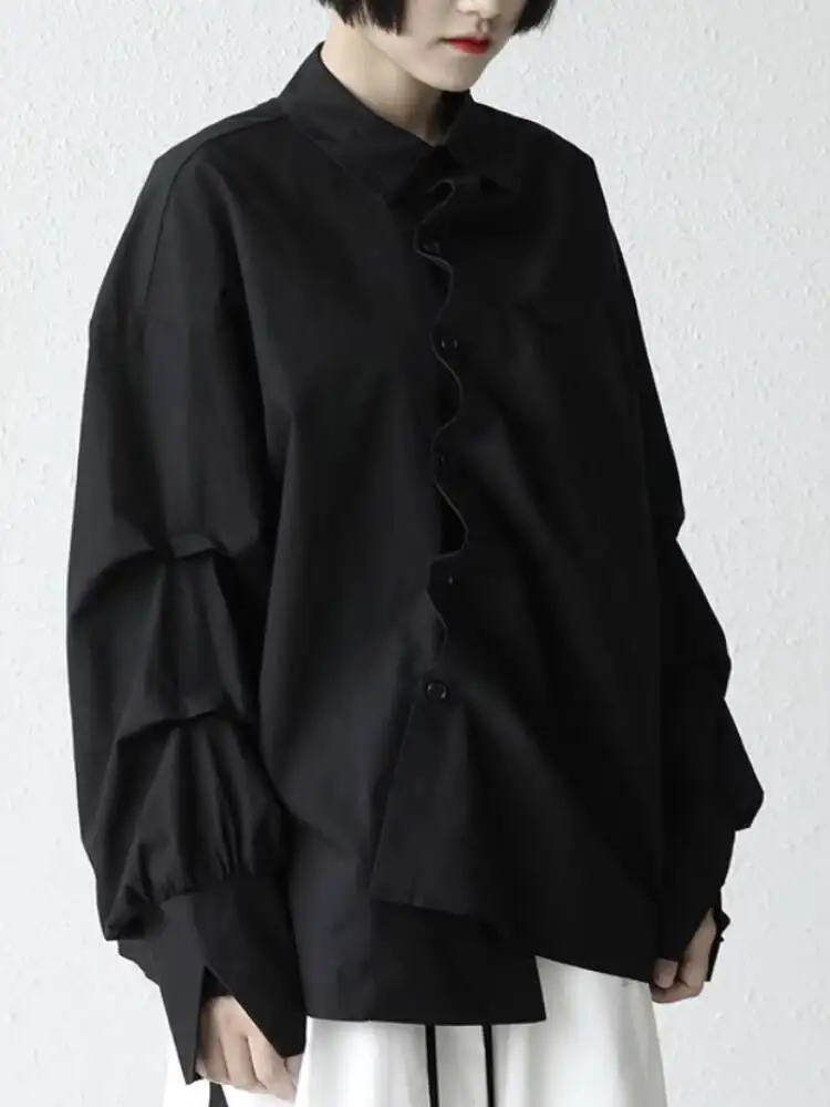 

Ladies Long Sleeve Shirt Spring And Autumn New Irregular Personality Rope Design Fashion Loose Casual Large Size Shirt