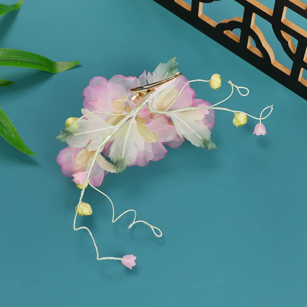 Gradient Pink Handmade Organza Flower Hair Clip Traditional Chinese Hanfu Hair Accessory Vintage Floral Hairpin For Cosplay Part view 3