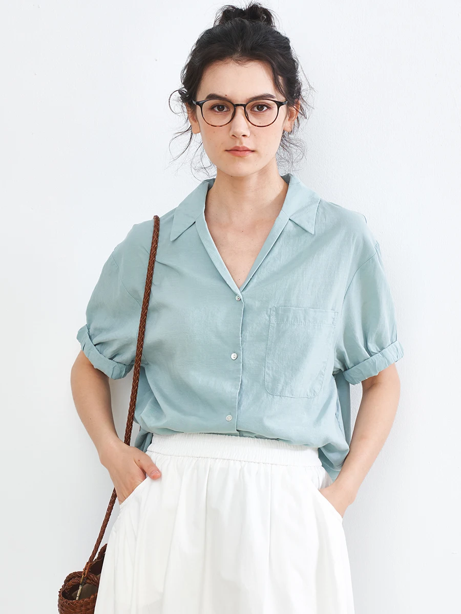 

Zimode Оригинальный художественный дизайн, шелково-льняная женская блузка с V-образным вырезом, универсальная, летняя, 2025, повседневная, шикарная, без рукавов