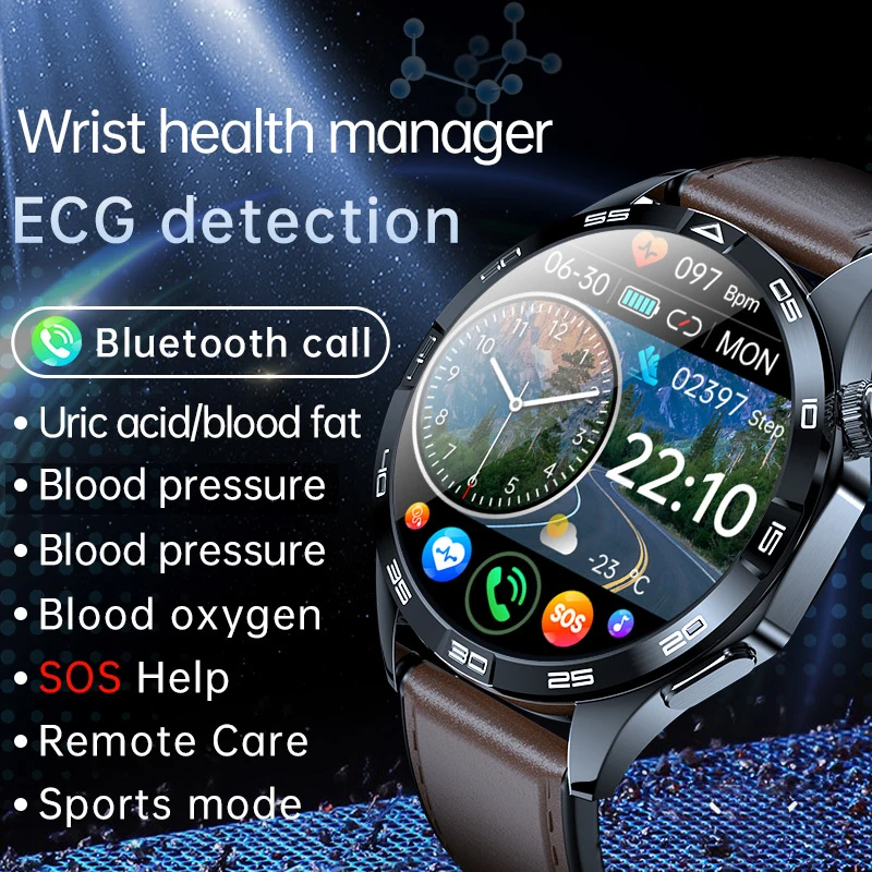 

NAMOFOTO New ECG Smart Watch 1.43" Clock Uric Acid Blood Lipids Fat Pressure Wristwatch Men Women Sports BT Call SOS Smartwatch