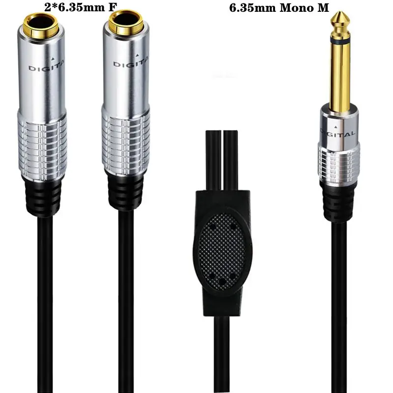 Metal Shell Gold-Plated 1/2 6.35mm Mono To 2 6.35mm Male And Female Audio Speakers Y-Shaped Extension Cable