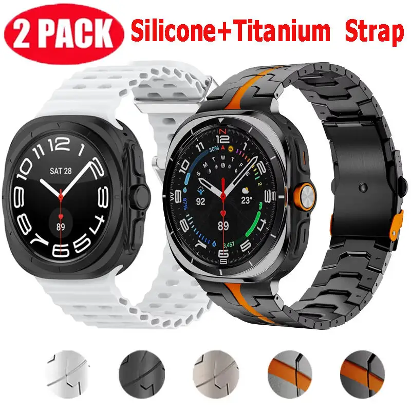 

2Pack Marine Band For Samsung Galaxy Watch Ultra 47mm Titanium Band Bracelet Wristband For Galaxy Watch 7 ultra 47mm Correa Belt