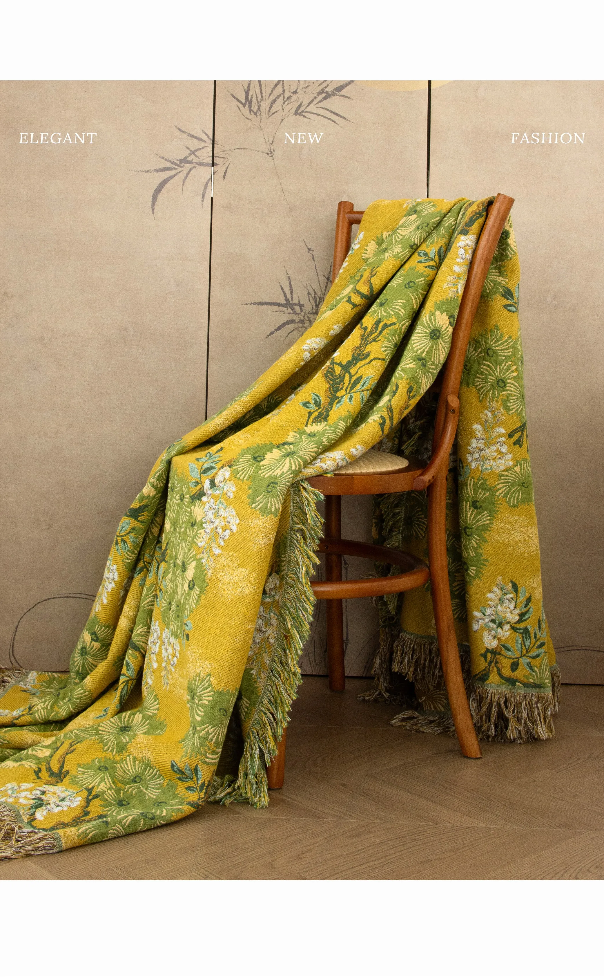

Blanket - floral embroidered multifunctional rectangular throw blanket yellow premium office nap blanket light luxury gift box