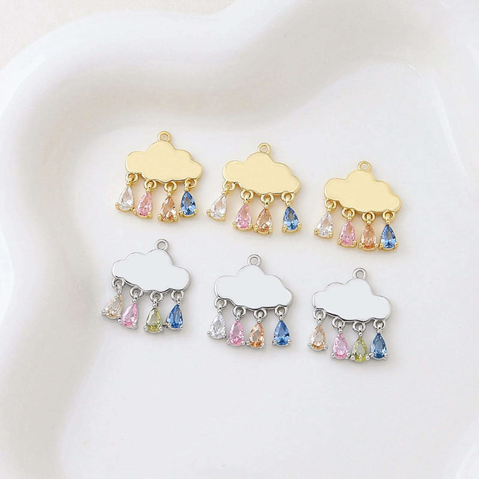 Cloud Drop Rhinestone Charms Pendants Copper Weather Collection Charms Multicolor Charms for DIY Jewelry 19mm x 16mm, 1 Piece