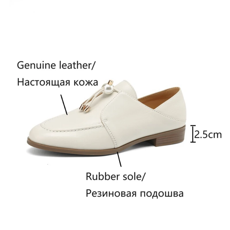 Nuovi mocassini da donna primavera/autunno scarpe in vera pelle per donna punta tonda tacco basso décolleté da donna Slip-on Pearl Shoes zaptos mujer